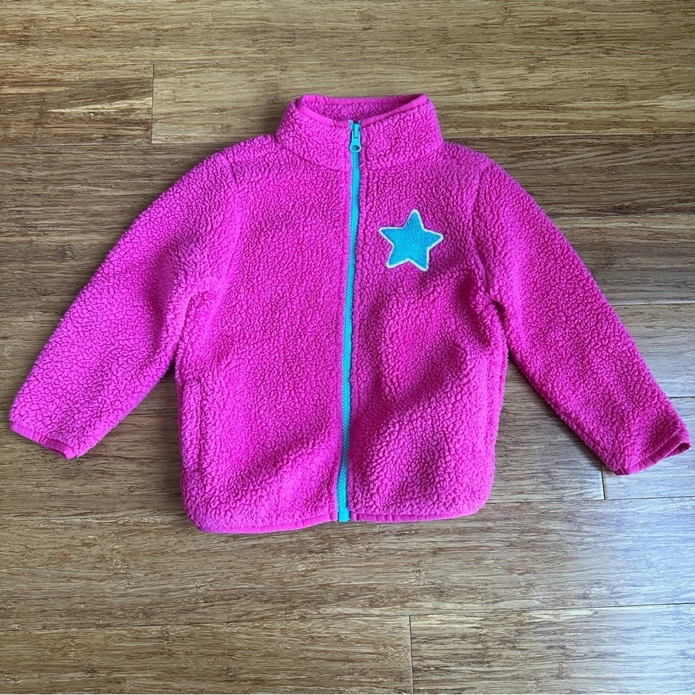 ANDY & EVAN Little Girls 3T Preppy‎ Star Patch Pink Sherpa Zip Up Jacket